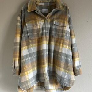 Old Navy yellow + grey plaid flannel shirt Size XXL #flannel